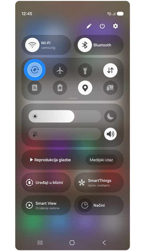 Brza ploča postavki s aktiviranim "automatskim rotiranjem".