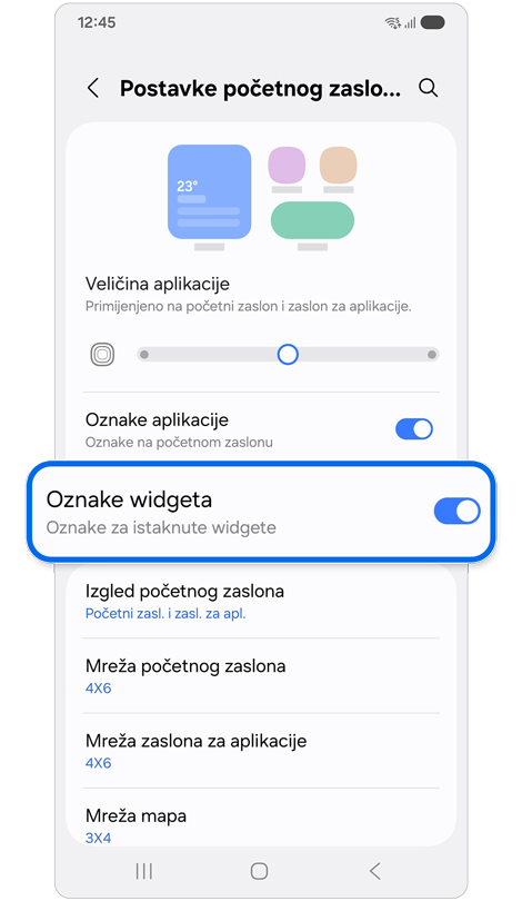 Postavke početnog zaslona.