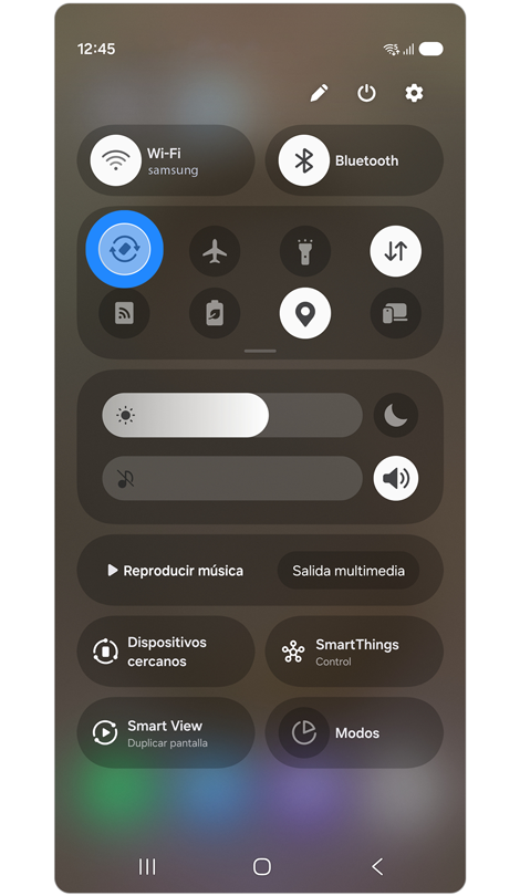 Panel de ajustes rápidos con ‘giro automático’ activada.