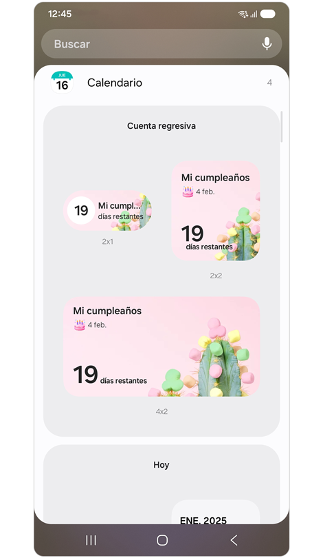 Varios formatos de widgets mostrados en la lista de widgets recomendados.