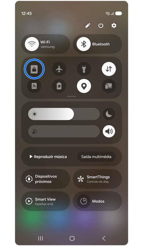 Painel de definições rápidas