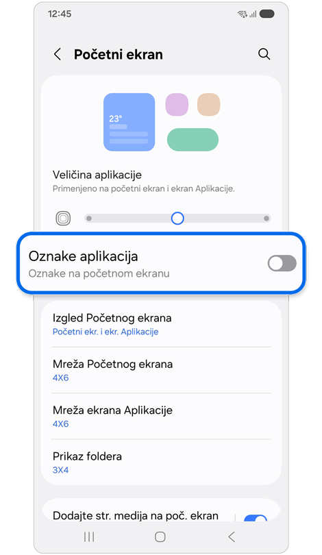 Podešavanja početnog ekrana.