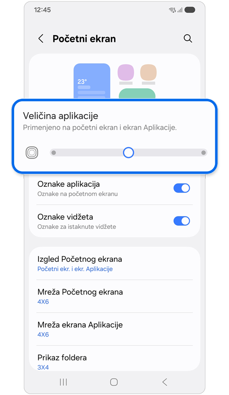 Podešavanja početnog ekrana.