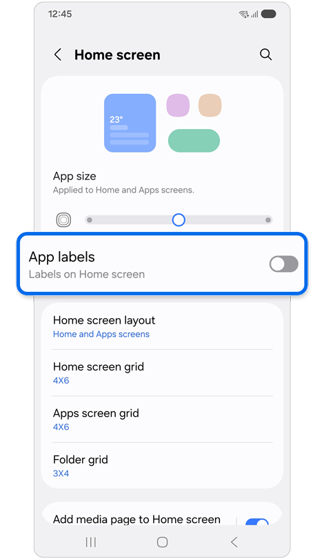 Home screen settings.