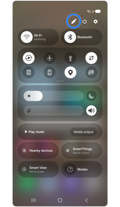 Quick settings panel.