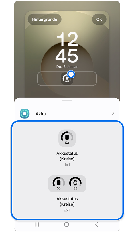 Stil-Optionen für das Widget „Akku“ werden angezeigt.