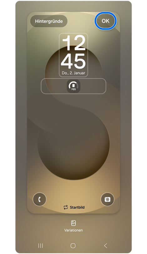 OK ist auf dem neuen Sperrbildschirm-Stil markiert.