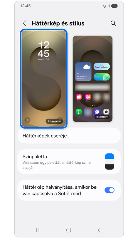 Háttérkép és stílus beállítási képernyő.