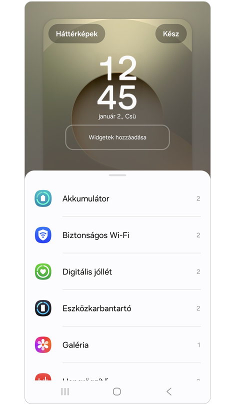 Rövid widget opciók.