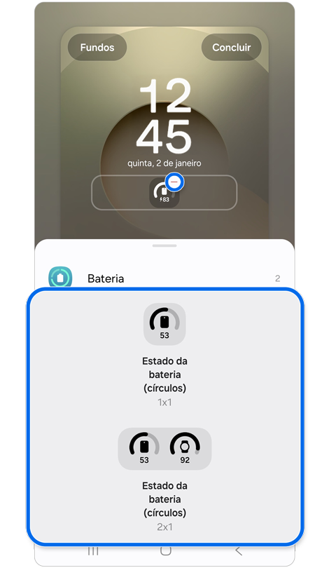 Opções de estilo do widget de bateria.