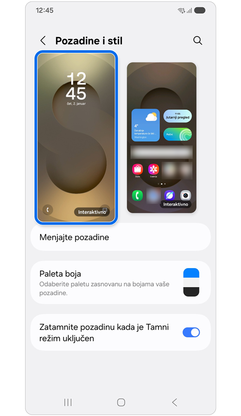 Ekran za podešavanje Pozadine i stil.