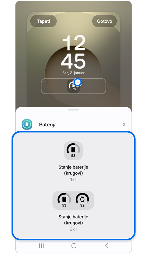 Opcije stila vidžeta za bateriju.