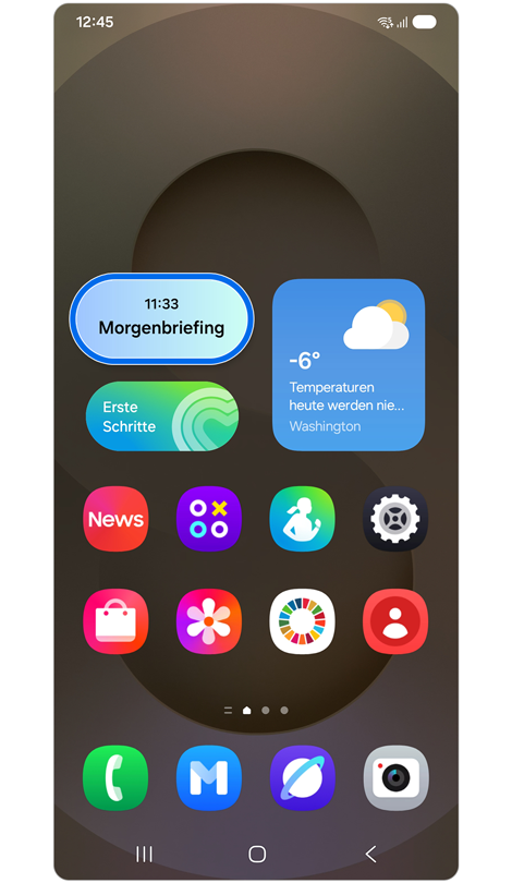 Startbildschirm eines Geräts mit One UI 7 wird angezeigt.