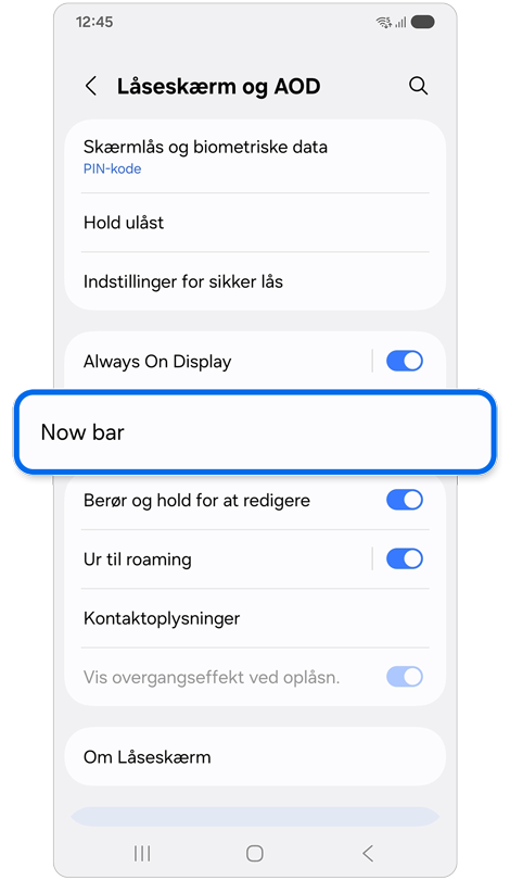 Låseskærm og AOD-indstillingsskærm.
