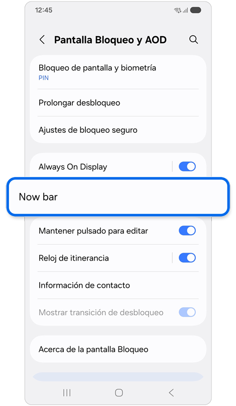 Ajustes de Pantalla bloqueo y AOD.