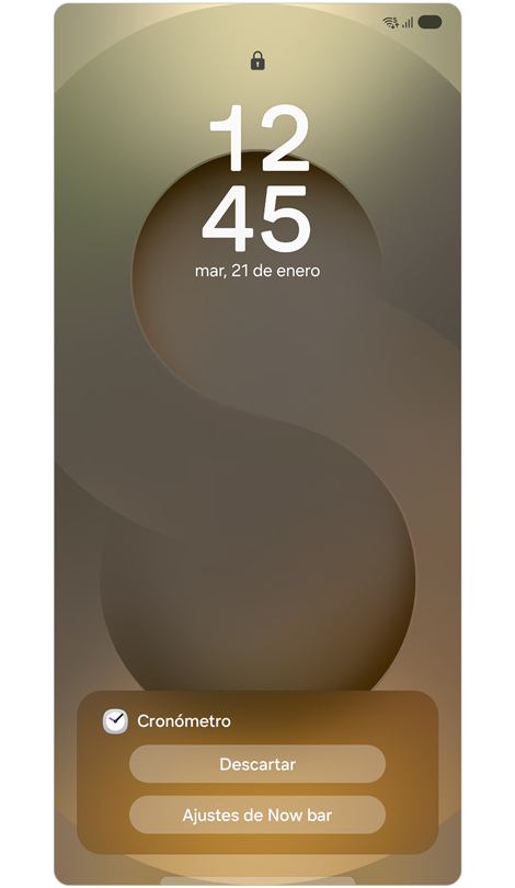 Pantalla de bloqueo con opciones de Now bar.