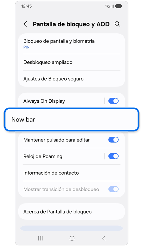 Ajustes de Pantalla de bloqueo y AOD.