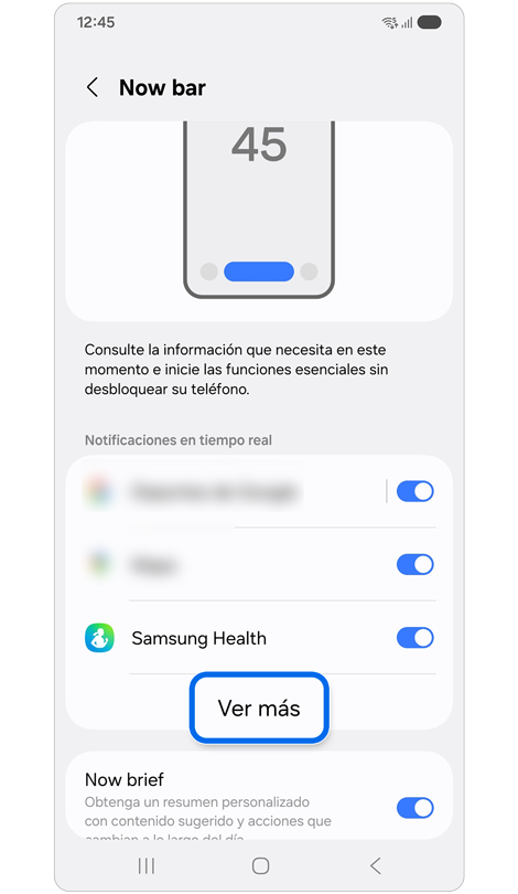 Ajustes de pantalla de Now bar.