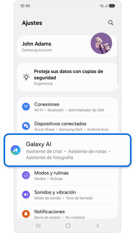 Pantalla de inicio de configuración.