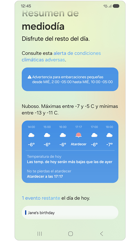 Pantalla de inicio de Now brief.