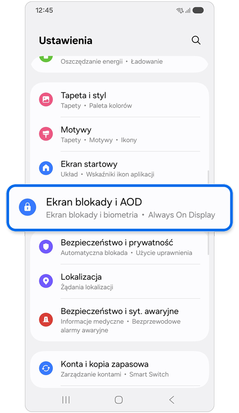 Ekran główny ustawień.