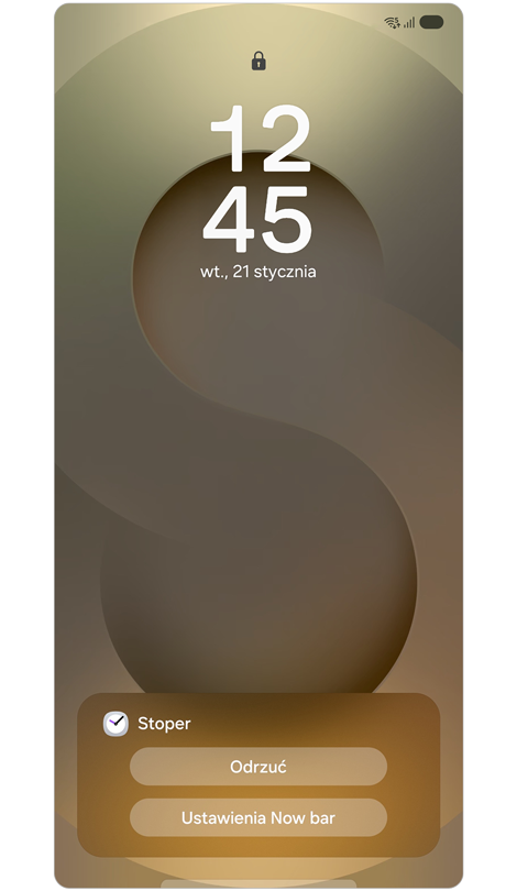 Ekran blokady z opcjami Now bar.