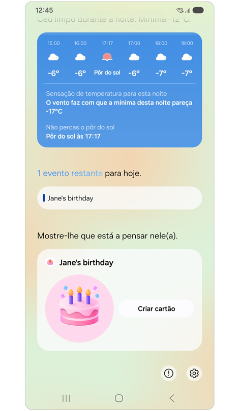 Uma notificação de aniversário apareceu no ecrã do Now brief.