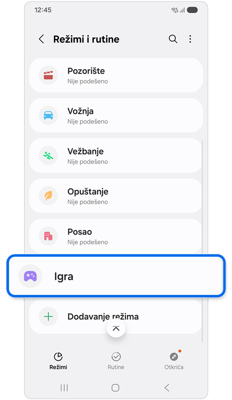 Ekran za Režimi i rutine.