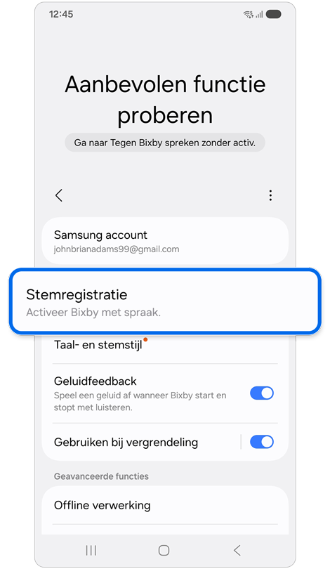 Startscherm Bixby-instellingen.