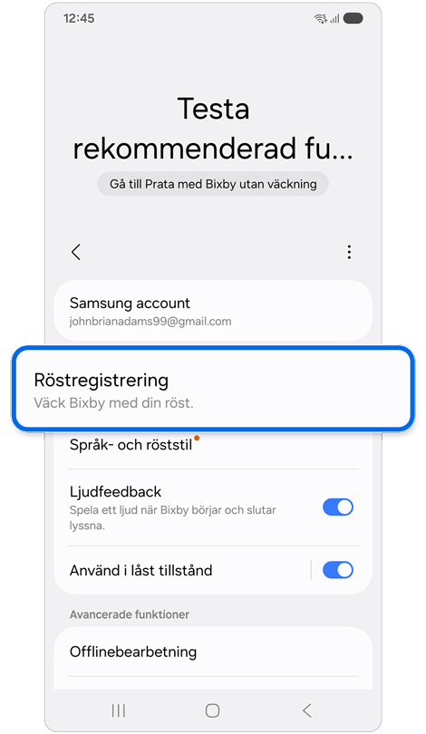 Bixby-inställningar hemskärm.