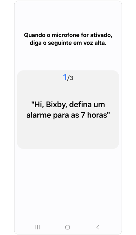 Página de registro de voz do Bixby exibindo comandos para gravar.