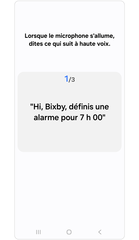 Écran d'enregistrement vocal pour Bixby sur un Samsung Galaxy.