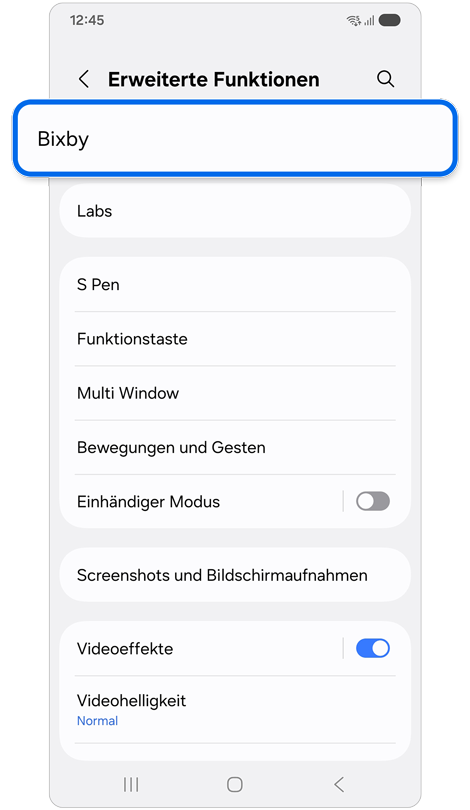 Bildschirm „Erweiterte Einstellungen“
