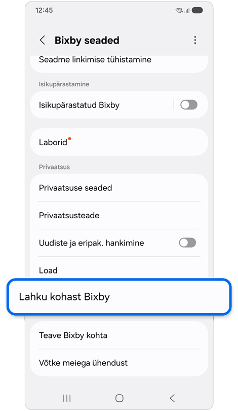 Bixby koduseadete ekraan
