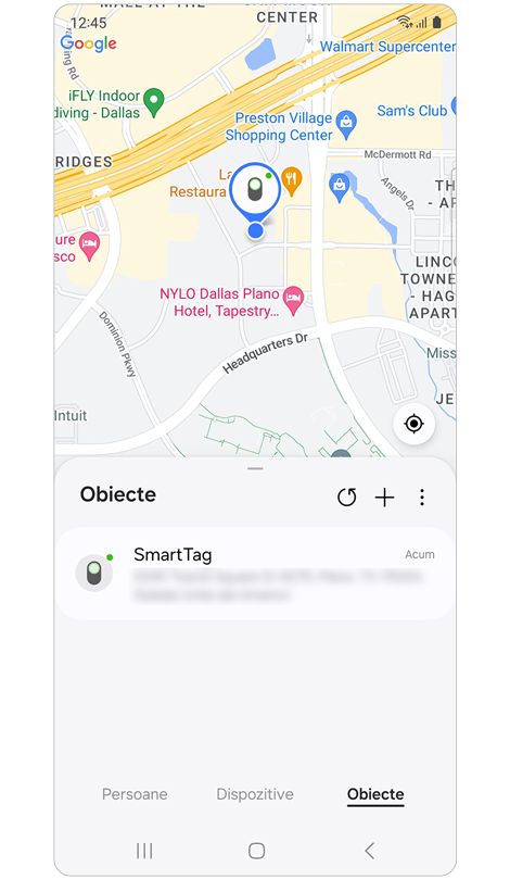Ecran pentru fila Obiecte din Samsung Find