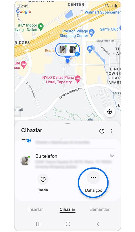 Seçilmiş cihazın yerini göstərən xəritə.