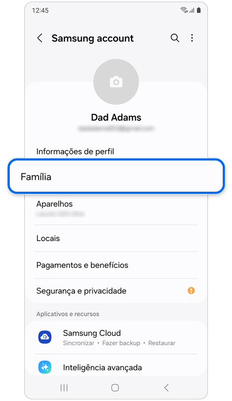 Página inicial de configurações