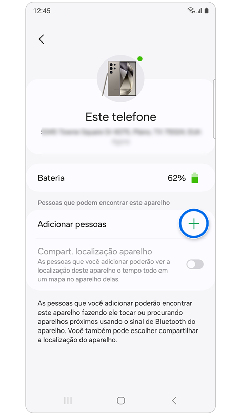 Informações sobre o dispositivo selecionado.