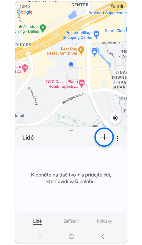 Záložka Lidé v aplikaci Samsung Find