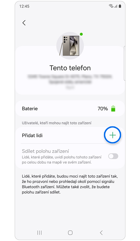 Informace o vybraném zařízení.