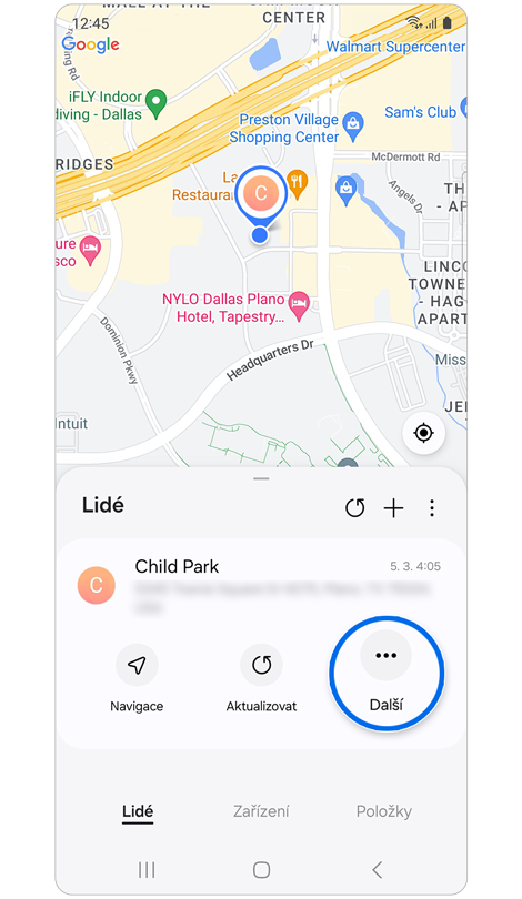 Záložka Lidé Samsung Find