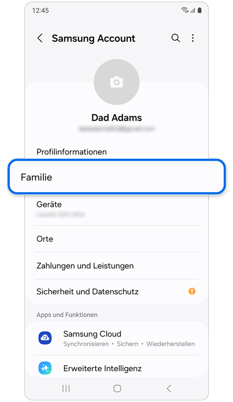 Startseite von "Einstellungen"