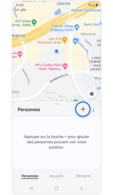 Écran de l’onglet « Personnes » de Samsung Find