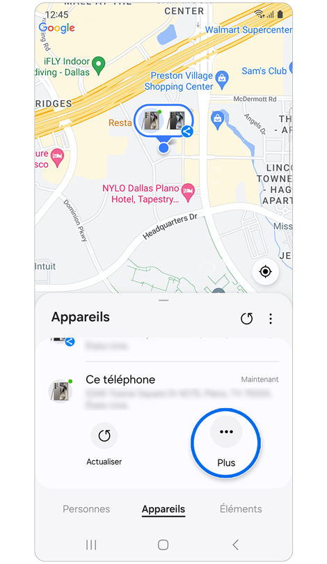 Écran de l’onglet « Appareils » de Samsung Find