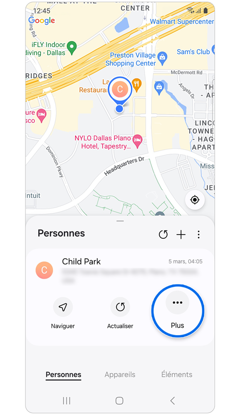Écran de l’onglet « Personnes » de Samsung Find