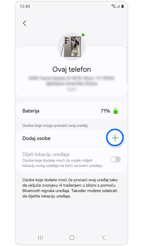Informacije o odabranom uređaju.