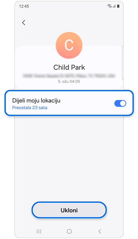 Mogućnosti za prestanak dijeljenja svoje lokacije s pojedinim kontaktom ili njihovo uklanjanje