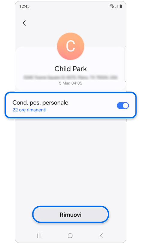 Opzioni per interrompere o rimuovere la condivisione della tua posizione con un contatto specifico