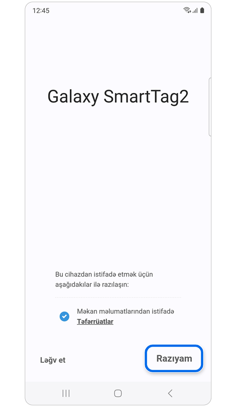 Tətbiqə məkan məlumatından istifadə etmək icazəsi vermək üçün ekran.