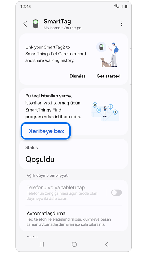 SmartTag-a ad vermək üçün açılan pəncərə.